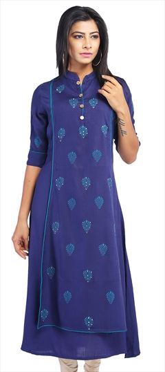 1528313: Casual Blue color Kurti in Rayon fabric with Printed work