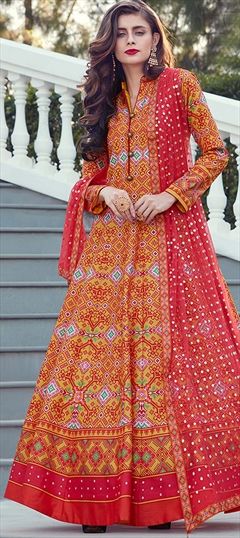 Party Wear, Reception Multicolor color Salwar Kameez in Art Silk fabric with Abaya, Anarkali Printed work : 1564664