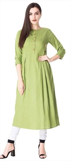 Casual Green color Kurti in Rayon fabric with Anarkali, Long Sleeve Thread work : 1590500