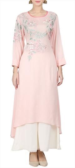 Festive, Party Wear, Reception Pink and Majenta color Tunic with Bottom in Rayon fabric with Embroidered, Lace, Resham, Thread work : 1613550