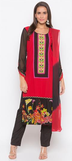 Festive, Party Wear Red and Maroon color Salwar Kameez in Crepe Silk fabric with Straight Printed work : 1685814