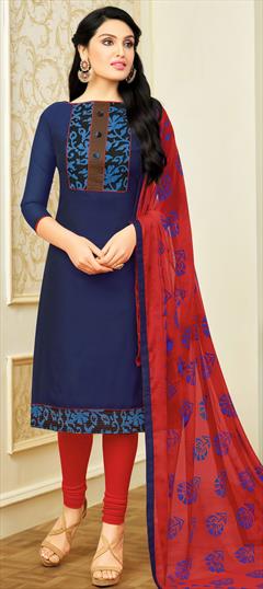 Casual Blue color Salwar Kameez in Cotton fabric with Churidar Printed work : 1688392