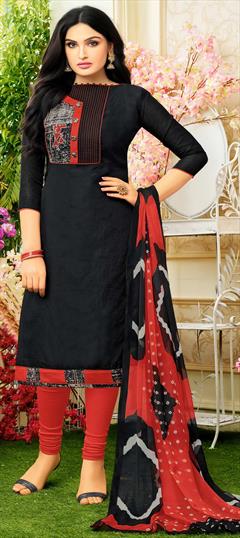 Casual Black and Grey color Salwar Kameez in Cotton fabric with Churidar Printed work : 1688394