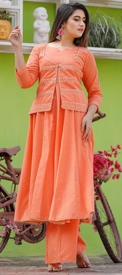 Festive, Party Wear Orange color Tunic with Bottom in Cotton fabric with Gota Patti work : 1691614
