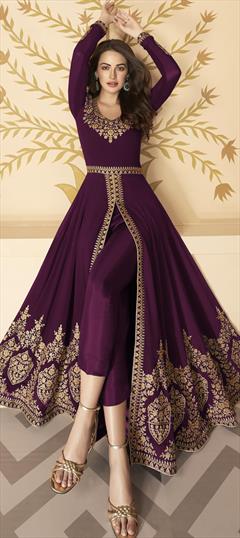 Festive, Party Wear Purple and Violet color Salwar Kameez in Georgette fabric with Slits Embroidered, Thread, Zari work : 1708719