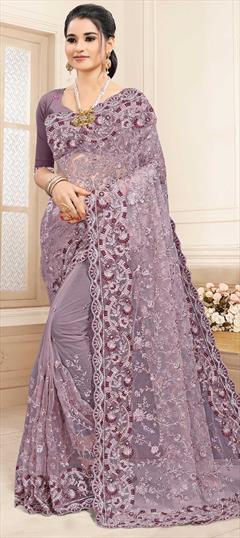 Overtreffen Bachelor opleiding Microbe Party Wear, Wedding Purple and Violet color Net fabric Saree : 1709946