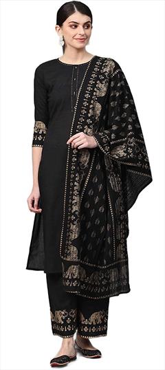 Casual Black and Grey color Salwar Kameez in Rayon fabric with Palazzo Printed work : 1714609