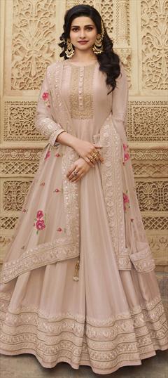 Bollywood Pink and Majenta color Salwar Kameez in Dolla Silk, Silk fabric with Anarkali Embroidered, Sequence, Thread, Zari work : 1721262