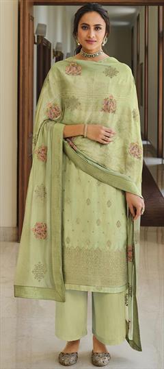 Festive, Party Wear Green color Salwar Kameez in Dolla Silk fabric with Palazzo Weaving work : 1721312