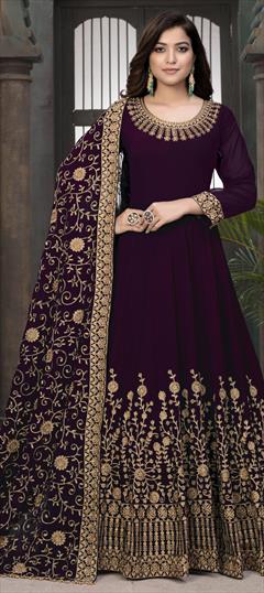 Festive, Party Wear Purple and Violet color Salwar Kameez in Faux Georgette fabric with Anarkali Embroidered, Sequence, Thread, Zari work : 1725264