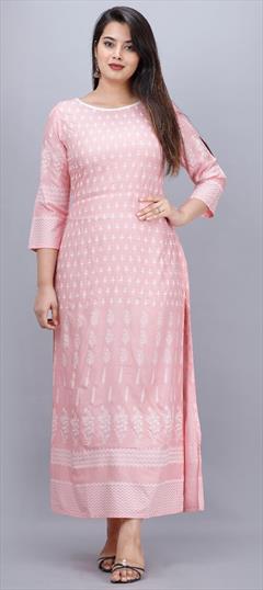 Casual Pink and Majenta color Kurti in Rayon fabric with Long Sleeve, Straight Printed work : 1726472
