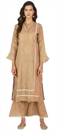 Casual Beige and Brown color Tunic with Bottom in Cotton fabric with Lace work : 1729176