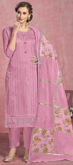 Casual Pink and Majenta color Salwar Kameez in Cotton fabric with Straight Printed work : 1734567