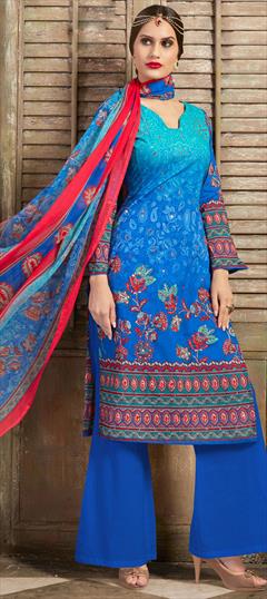 Casual, Party Wear Blue color Salwar Kameez in Cotton fabric with Straight Digital Print work : 1741333