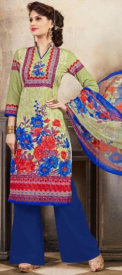 Casual, Party Wear Green color Salwar Kameez in Cotton fabric with Straight Digital Print, Floral work : 1741338