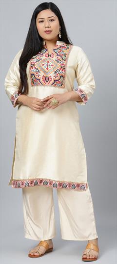 Casual Beige and Brown color Tunic with Bottom in Poly Silk fabric with Tye n Dye work : 1750603