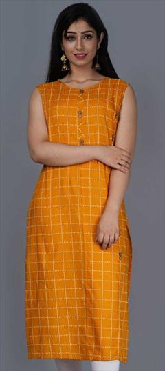 Casual Yellow color Kurti in Rayon fabric with Straight Printed work : 1754537