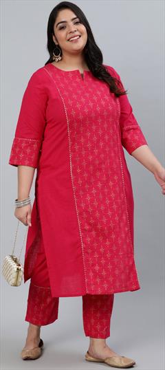 Casual Pink and Majenta color Tunic with Bottom in Blended Cotton fabric with Printed work : 1754549