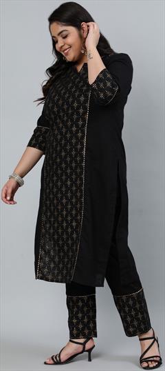 Casual Black and Grey color Tunic with Bottom in Blended Cotton fabric with Printed work : 1754550