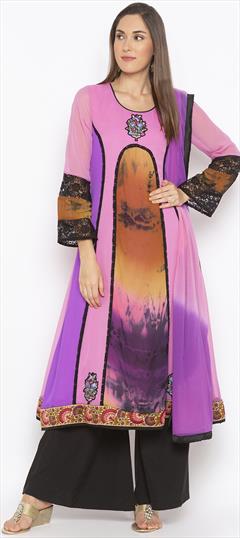 Festive, Party Wear Multicolor color Salwar Kameez in Georgette fabric with Anarkali Patch, Printed, Tye n Dye work : 1755075