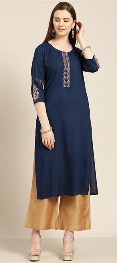Casual Blue color Tunic with Bottom in Rayon fabric with Embroidered, Thread work : 1760786