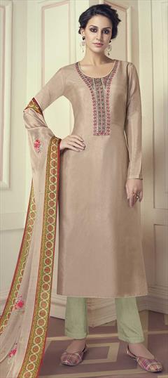 Festive, Party Wear Beige and Brown color Salwar Kameez in Viscose fabric with Straight Embroidered, Resham, Thread work : 1764473