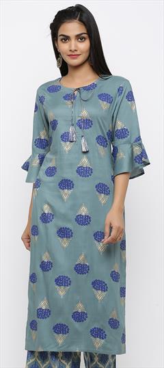 Casual Blue color Kurti in Rayon fabric with Long Sleeve, Straight Printed work : 1768462