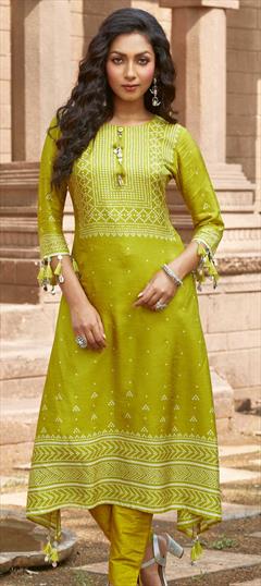 Casual Green color Kurti in Dolla Silk fabric with Long Sleeve, Straight Digital Print work : 1770133