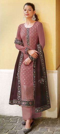 Festive, Party Wear Pink and Majenta color Salwar Kameez in Faux Georgette fabric with Straight Embroidered, Stone, Thread work : 1774176