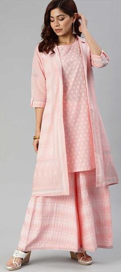 Party Wear Pink and Majenta color Tunic with Bottom in Cotton fabric with Printed work : 1776449