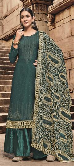 Festive, Party Wear Blue color Salwar Kameez in Georgette fabric with Palazzo Stone work : 1787060