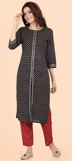 Casual Black and Grey color Tunic with Bottom in Cotton fabric with Printed work : 1789637