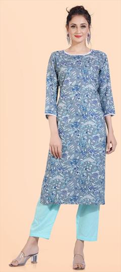 Casual Multicolor color Tunic with Bottom in Cotton fabric with Floral, Printed work : 1789645