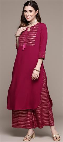 Casual Pink and Majenta color Tunic with Bottom in Crepe Silk fabric with Foil Print work : 1794870
