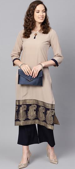 Casual Beige and Brown color Tunic with Bottom in Crepe Silk fabric with Printed work : 1794925