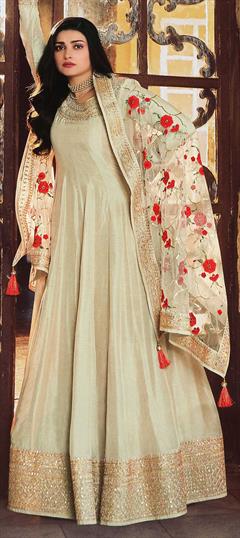 Festive, Reception Beige and Brown color Salwar Kameez in Georgette fabric with Anarkali Embroidered, Thread work : 1796306