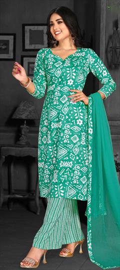 Festive, Party Wear Blue color Salwar Kameez in Rayon fabric with Palazzo, Straight Printed work : 1798595