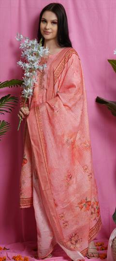 Festive, Party Wear Pink and Majenta color Salwar Kameez in Satin Silk fabric with Straight Digital Print, Floral, Resham, Sequence work : 1802362