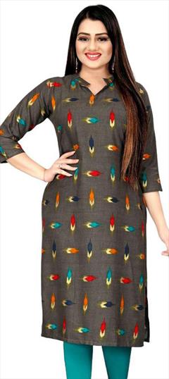 Casual Black and Grey color Kurti in Rayon fabric with Long Sleeve, Straight Printed work : 1807332