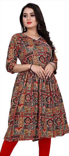 Casual Multicolor color Kurti in Rayon fabric with Anarkali, Long Sleeve Printed work : 1813564
