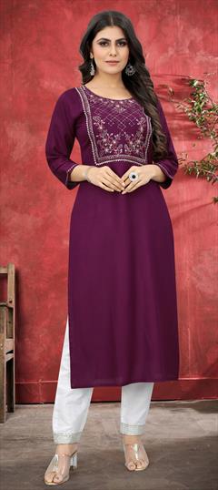 Casual Purple and Violet color Tunic with Bottom in Rayon fabric with Embroidered, Sequence work : 1815992