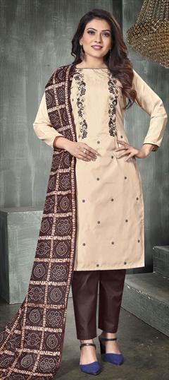Casual Pink and Majenta color Salwar Kameez in Art Silk fabric with Straight Embroidered, Thread work : 1816002