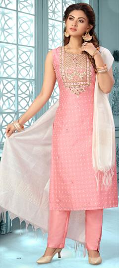 Festive, Party Wear Pink and Majenta color Salwar Kameez in Art Silk fabric with Straight Embroidered, Resham, Stone, Thread work : 1825223