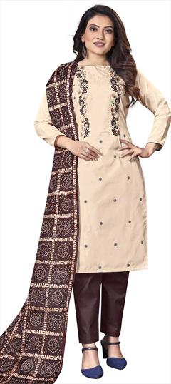 Festive, Party Wear Beige and Brown color Salwar Kameez in Chiffon fabric with Straight Embroidered, Resham, Thread work : 1826853