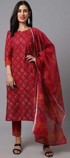 Casual, Party Wear Red and Maroon color Salwar Kameez in Rayon fabric with Straight Printed work : 1827596
