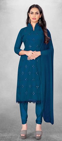 Casual Blue color Salwar Kameez in Georgette fabric with Churidar, Straight Embroidered, Thread work : 1830611