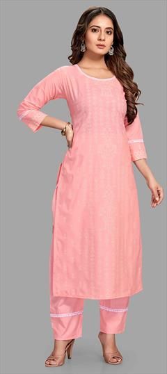 Casual Pink and Majenta color Tunic with Bottom in Cotton fabric with Printed work : 1831358