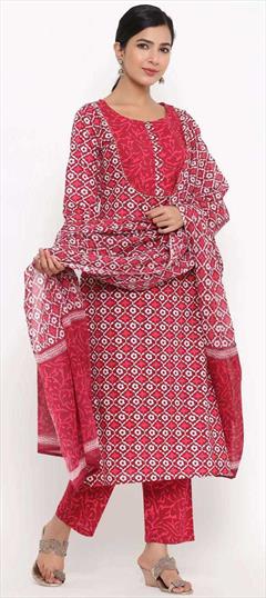 Party Wear Pink and Majenta color Salwar Kameez in Cotton fabric with Straight Printed work : 1833162