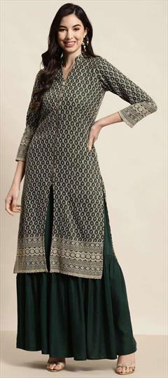 Festive, Party Wear Green color Tunic with Bottom in Rayon fabric with Embroidered work : 1834753