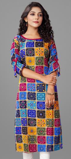 Casual Multicolor color Kurti in Rayon fabric with Long Sleeve, Straight Printed work : 1835224